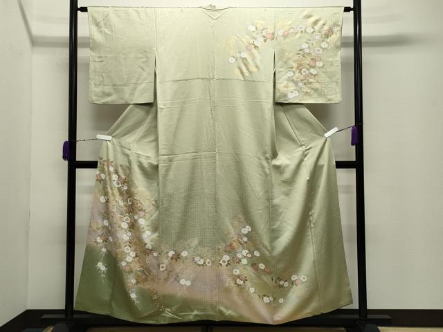 平和屋着物●訪問着　糸巻き花文　暈し染め　金彩　正絹　逸品　CABD9275gh