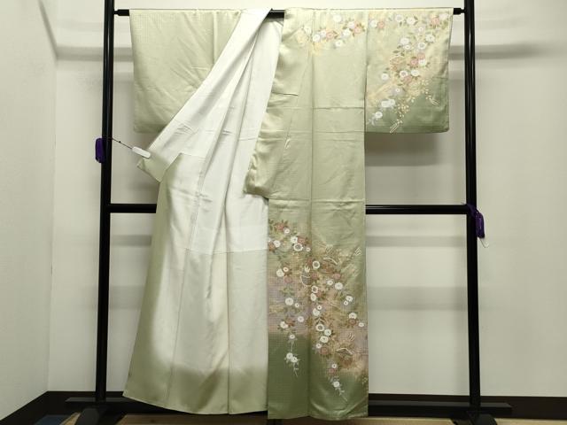 平和屋着物●訪問着　糸巻き花文　暈し染め　金彩　正絹　逸品　CABD9275gh_1