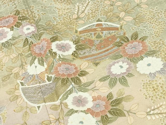 平和屋着物●訪問着　糸巻き花文　暈し染め　金彩　正絹　逸品　CABD9275gh_2