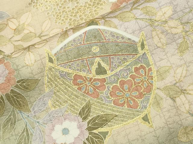 平和屋着物●訪問着　糸巻き花文　暈し染め　金彩　正絹　逸品　CABD9275gh_6