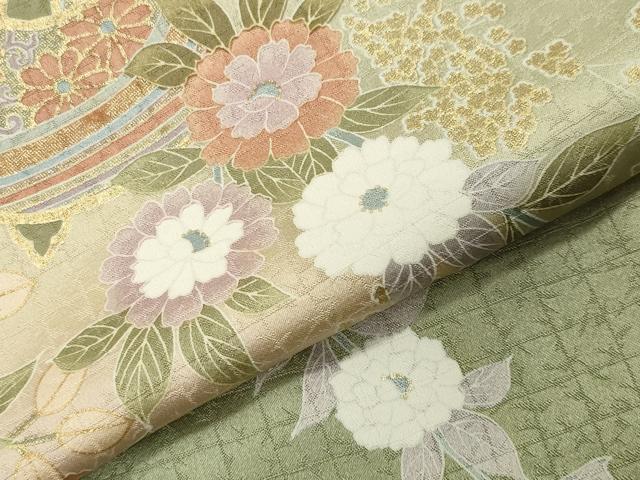 平和屋着物●訪問着　糸巻き花文　暈し染め　金彩　正絹　逸品　CABD9275gh_5