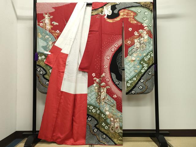 平和屋着物●豪華振袖　絞り　御所車花文　金銀彩　正絹　逸品　CABD9322gh_3