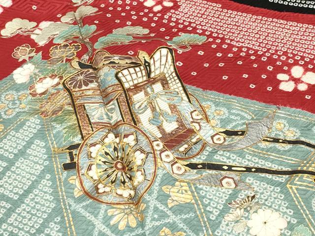 平和屋着物●豪華振袖　絞り　御所車花文　金銀彩　正絹　逸品　CABD9322gh_4