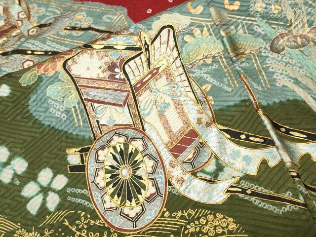 平和屋着物●豪華振袖　絞り　御所車花文　金銀彩　正絹　逸品　CABD9322gh_7