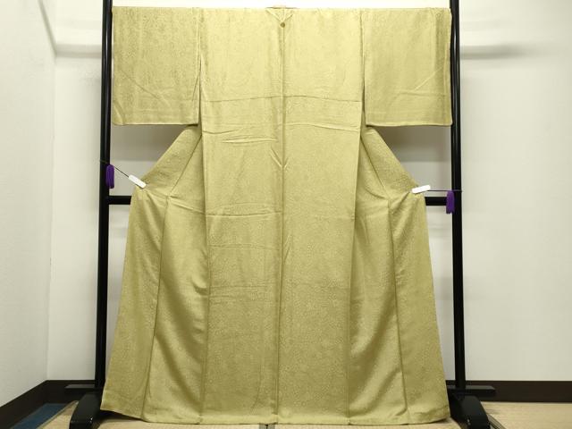 平和屋着物●上質な色無地　辻が花地紋　青朽葉色　ロング丈　正絹　逸品　CABD9396gh_1