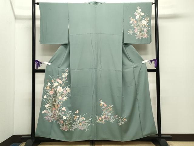 平和屋着物●訪問着　友禅　草花文　正絹　逸品　CABD9402gh