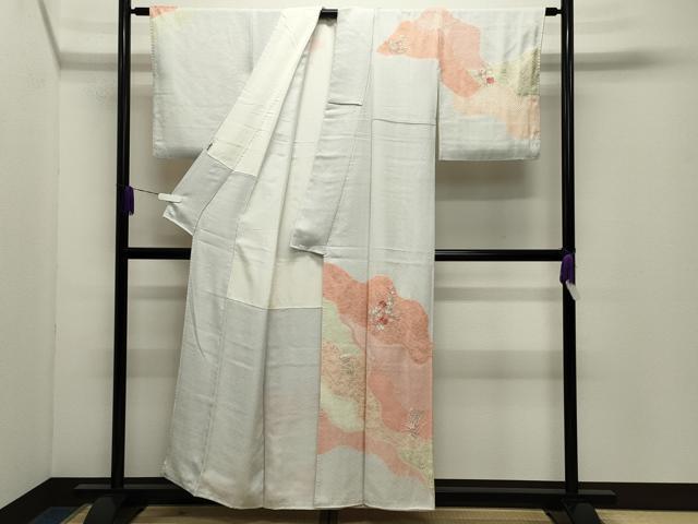 平和屋着物●訪問着　絞り　刺繍　草花文　金彩　正絹　逸品　CABD9449gh_1