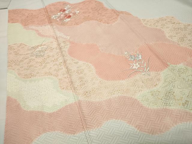 平和屋着物●訪問着　絞り　刺繍　草花文　金彩　正絹　逸品　CABD9449gh_3