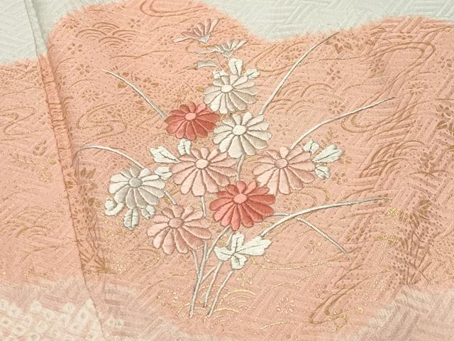 平和屋着物●訪問着　絞り　刺繍　草花文　金彩　正絹　逸品　CABD9449gh_2