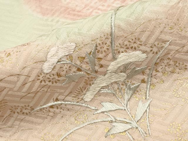 平和屋着物●訪問着　絞り　刺繍　草花文　金彩　正絹　逸品　CABD9449gh_6