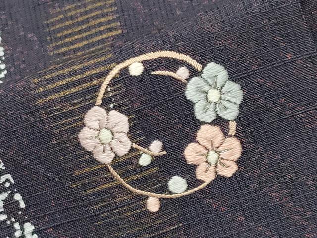 平和屋着物●訪問着　紬地　刺繍　花丸文　金彩　正絹　逸品　CABD9465gh_6