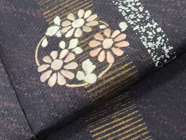 平和屋着物●訪問着　紬地　刺繍　花丸文　金彩　正絹　逸品　CABD9465gh_5