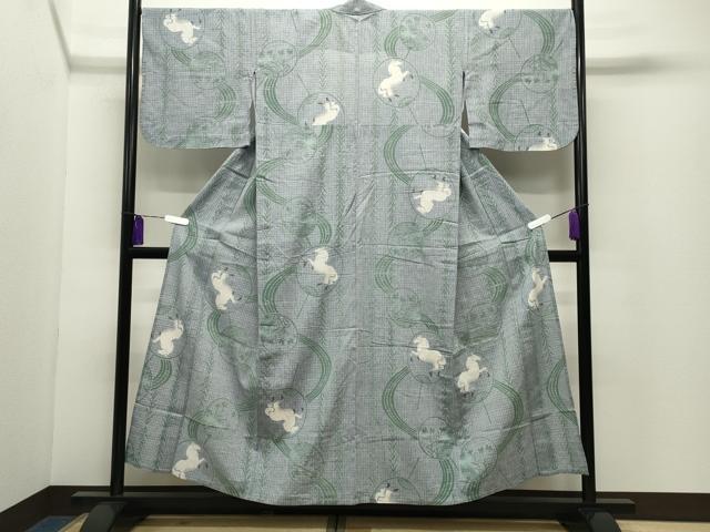 平和屋着物∴夏物　浴衣　馬　団扇　綿　逸品　CABD9532gh_1
