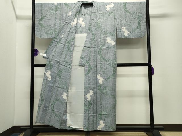 平和屋着物∴夏物　浴衣　馬　団扇　綿　逸品　CABD9532gh_2