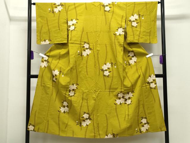 平和屋着物∴夏物　綿紅梅　浴衣　草花文　綿　逸品　CABD9550gh_1