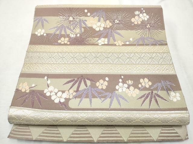 平和屋着物●本場筑前博多織　八寸名古屋帯　横段草花文　猫　やまと誂製　正絹　逸品　CABE0054hy