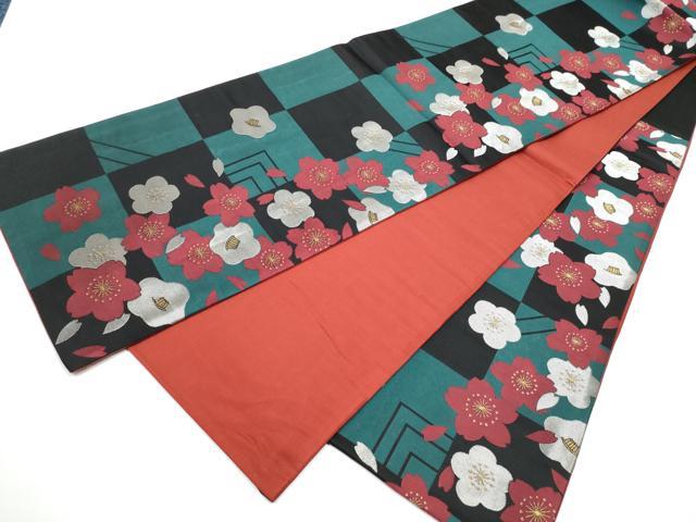 平和屋着物●六通柄袋帯　市松舞花文　金通し地　正絹　逸品　CABE0153hy_5