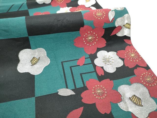 平和屋着物●六通柄袋帯　市松舞花文　金通し地　正絹　逸品　CABE0153hy_2