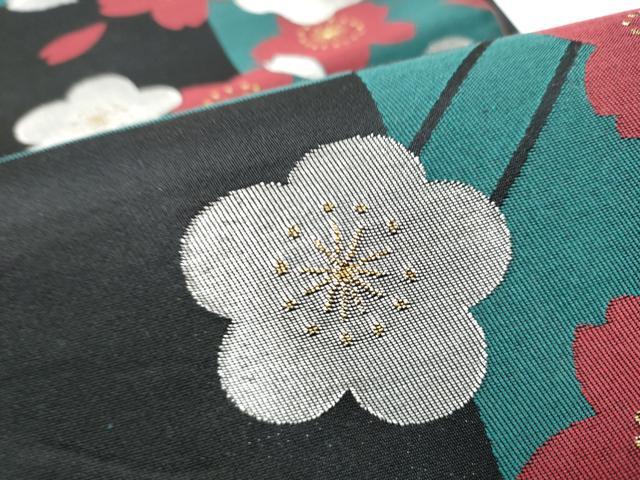 平和屋着物●六通柄袋帯　市松舞花文　金通し地　正絹　逸品　CABE0153hy_4