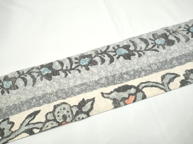 平和屋着物●全通柄　九寸名古屋帯　花唐草文　鬼しぼ縮緬　正絹　逸品　CABE0291hy 平和屋着物○全通柄 九寸名古屋帯 花唐草文 鬼しぼ縮緬 正絹 逸品
