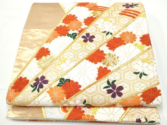 平和屋着物○六通柄袋帯 雪輪重ね花文 金糸 やまと誂製 正絹 逸品