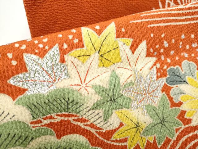 平和屋着物●九寸名古屋帯　流水草花文　銀彩　鬼しぼ縮緬　正絹　逸品　CABE0361hy_4