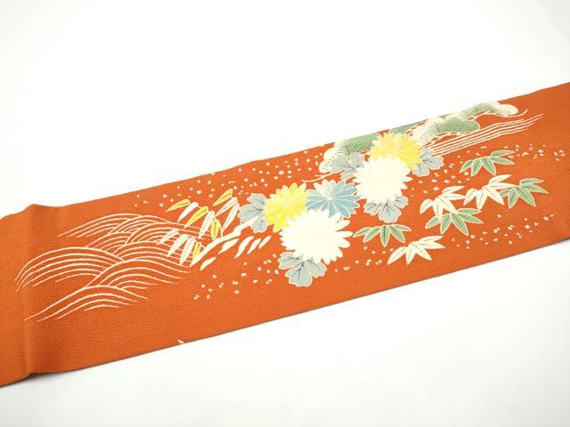 平和屋着物●九寸名古屋帯　流水草花文　銀彩　鬼しぼ縮緬　正絹　逸品　CABE0361hy_5
