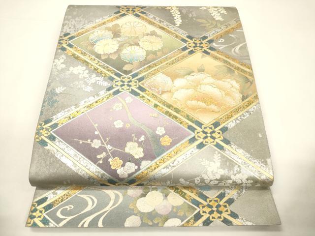 平和屋着物●金彩友禅　卓越技能者・名工・和田光正　太鼓柄袋帯　菱花文　金銀彩　引箔　正絹　逸品　CABE1252ak