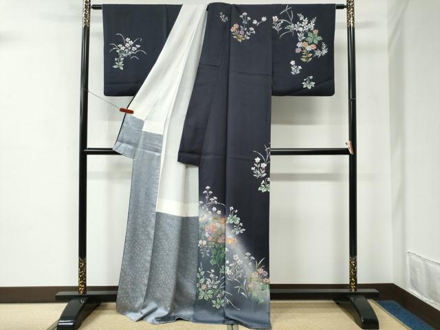 平和屋着物●訪問着　駒刺繍　草花文　暈し染め　正絹　逸品　CABE2027yc_1
