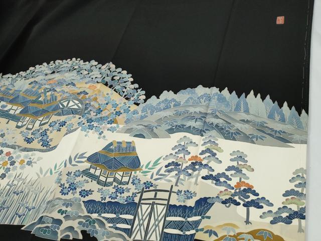 平和屋着物●本加賀友禅作家　百貫華峰　黒留袖　樹林風景文　正絹　逸品　CABE2095yc_4