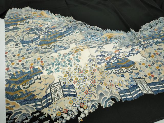 平和屋着物●本加賀友禅作家　百貫華峰　黒留袖　樹林風景文　正絹　逸品　CABE2095yc_3