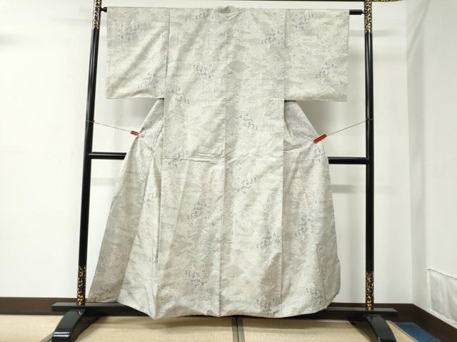 平和屋着物●本場大島紬　白大島　9マルキ　枝垂れ柳草花文　正絹　逸品　CABE2152yc_1