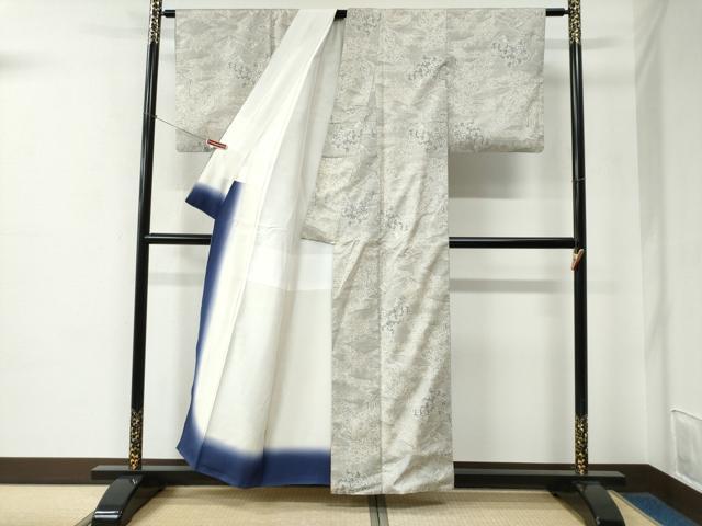平和屋着物●本場大島紬　白大島　9マルキ　枝垂れ柳草花文　正絹　逸品　CABE2152yc_2