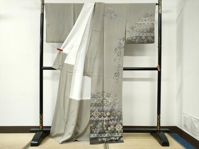 平和屋着物○訪問着 更紗花唐草文 暈し染め 金彩 ロング丈 正絹 逸品