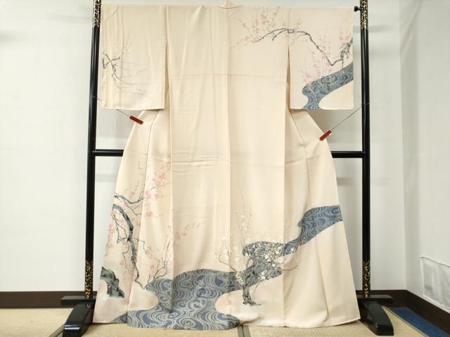 平和屋着物●訪問着　流水枝梅文　金彩　正絹　逸品　未使用　CABE2180yc