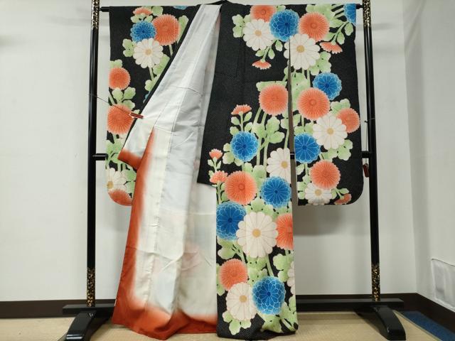平和屋着物●名門　藤娘きぬたや・総絞り　振袖　枝菊文　黒地　正絹　逸品　CABE2213yc_3