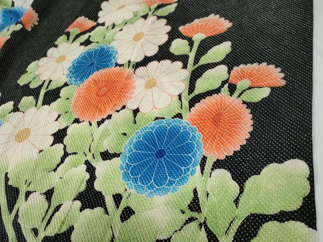 平和屋着物●名門　藤娘きぬたや・総絞り　振袖　枝菊文　黒地　正絹　逸品　CABE2213yc_6