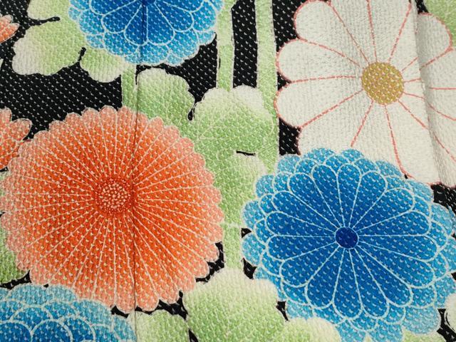 平和屋着物●名門　藤娘きぬたや・総絞り　振袖　枝菊文　黒地　正絹　逸品　CABE2213yc_4