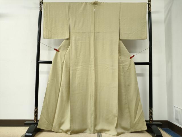 平和屋着物●上質な色無地　花唐草地紋　抹茶色　正絹　逸品　CABE2214yc_1