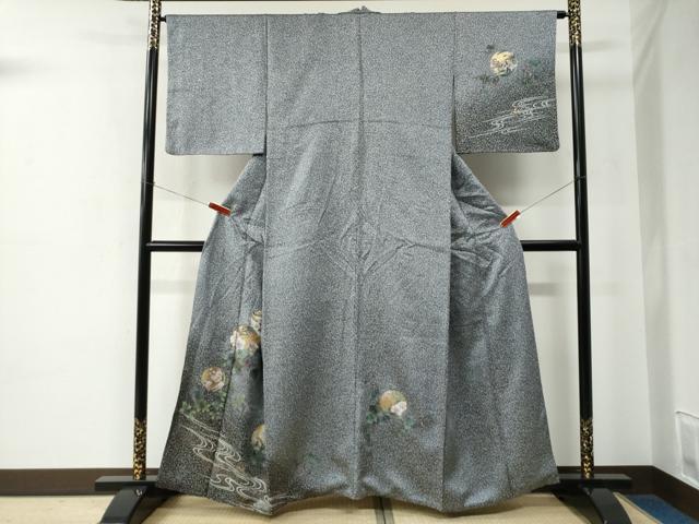 平和屋着物●訪問着　流水飛鶴草花丸文　たたき染め　金彩　正絹　逸品　CABE2232yc