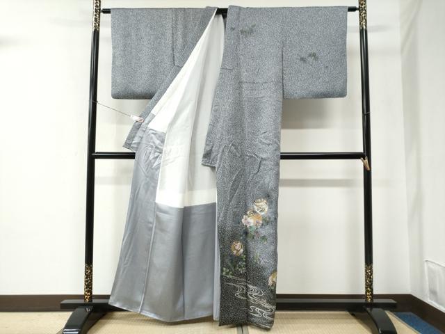 平和屋着物●訪問着　流水飛鶴草花丸文　たたき染め　金彩　正絹　逸品　CABE2232yc