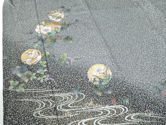 平和屋着物●訪問着　流水飛鶴草花丸文　たたき染め　金彩　正絹　逸品　CABE2232yc