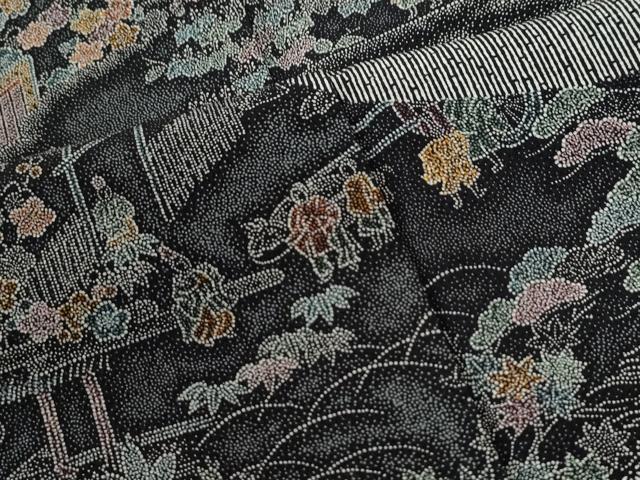 平和屋着物●人間国宝　初代六谷梅軒の息子　二代目　六谷梅軒(六谷博臣)江戸小紋　訪問着　道長人物風景文　黒地　正絹　逸品　CABE2254yc_6