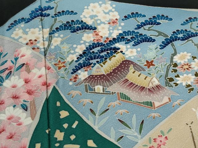 平和屋着物●豪華黒留袖　友禅　作家物　松竹梅風景花文　正絹　逸品　CABE2578yc 平和屋着物○豪華黒留袖 友禅 作家物 松竹梅風景花文 正絹 逸品