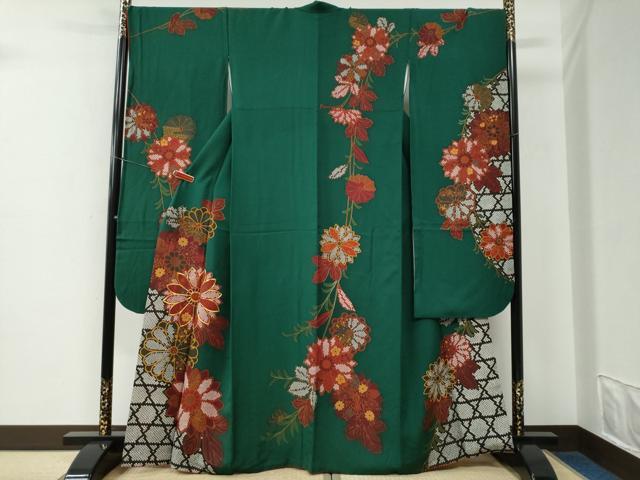 平和屋着物●豪華振袖　駒刺繍　網目鹿の子花唐草文　正絹　逸品　CABE2383yc
