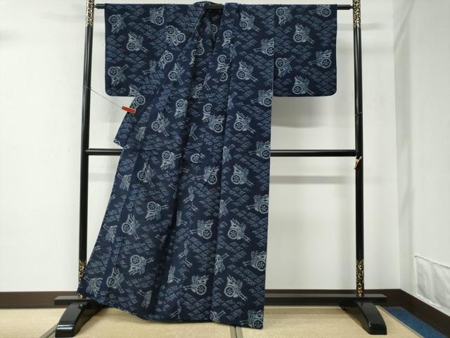 平和屋着物●久留米絣　単衣　立波御所車　綿　逸品　CABE2432yc_2