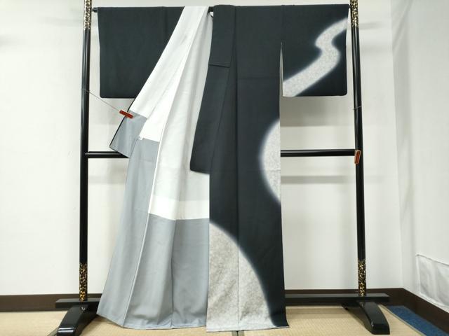平和屋着物●訪問着　作家物　吉祥文　暈し染め　黒地　正絹　逸品　CABE2434yc_1