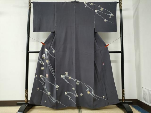 平和屋着物●本加賀友禅作家　松井眞夫　訪問着　流水草花丸文　銀座おゝぎ屋扱い　正絹　逸品　CABE2442yc