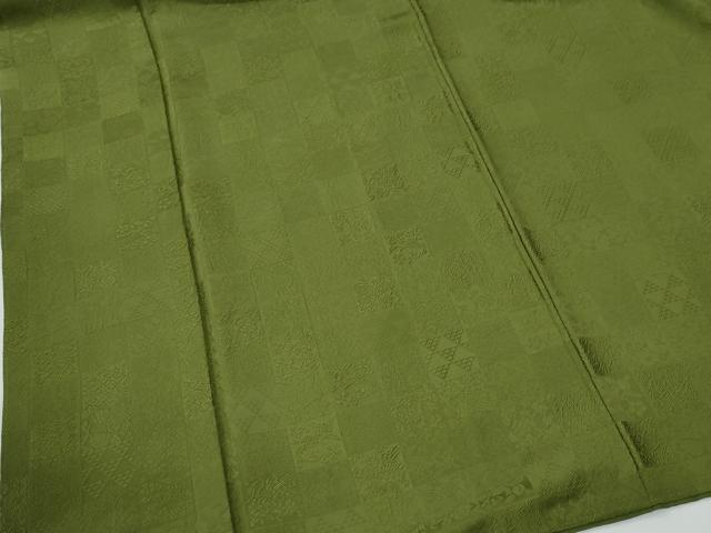 平和屋着物○上質な色無地 吉祥花唐草地紋 青丹色 正絹 逸品