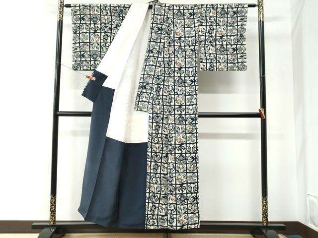 平和屋着物●上質な小紋　紬地　鳳凰草花丸文　正絹　逸品　CABE2475yc 平和屋着物○上質な小紋 紬地 鳳凰草花丸文 正絹 逸品 CABE2475ycの